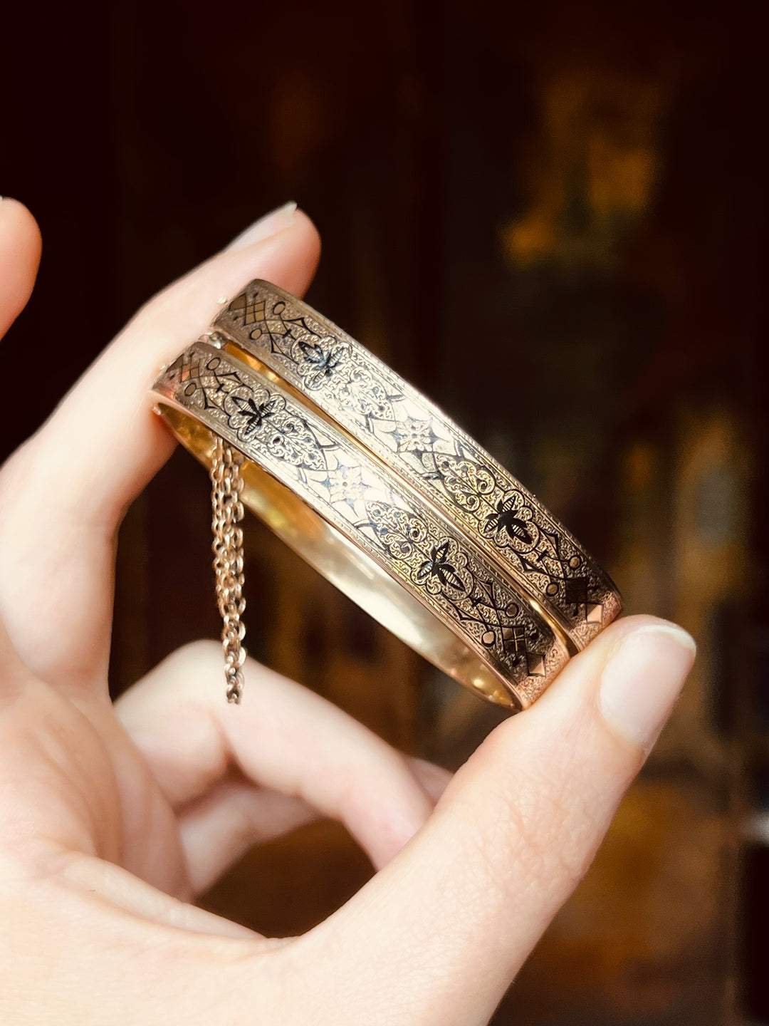 14ct Wedding Bangles With Black Enamel Signed 1882