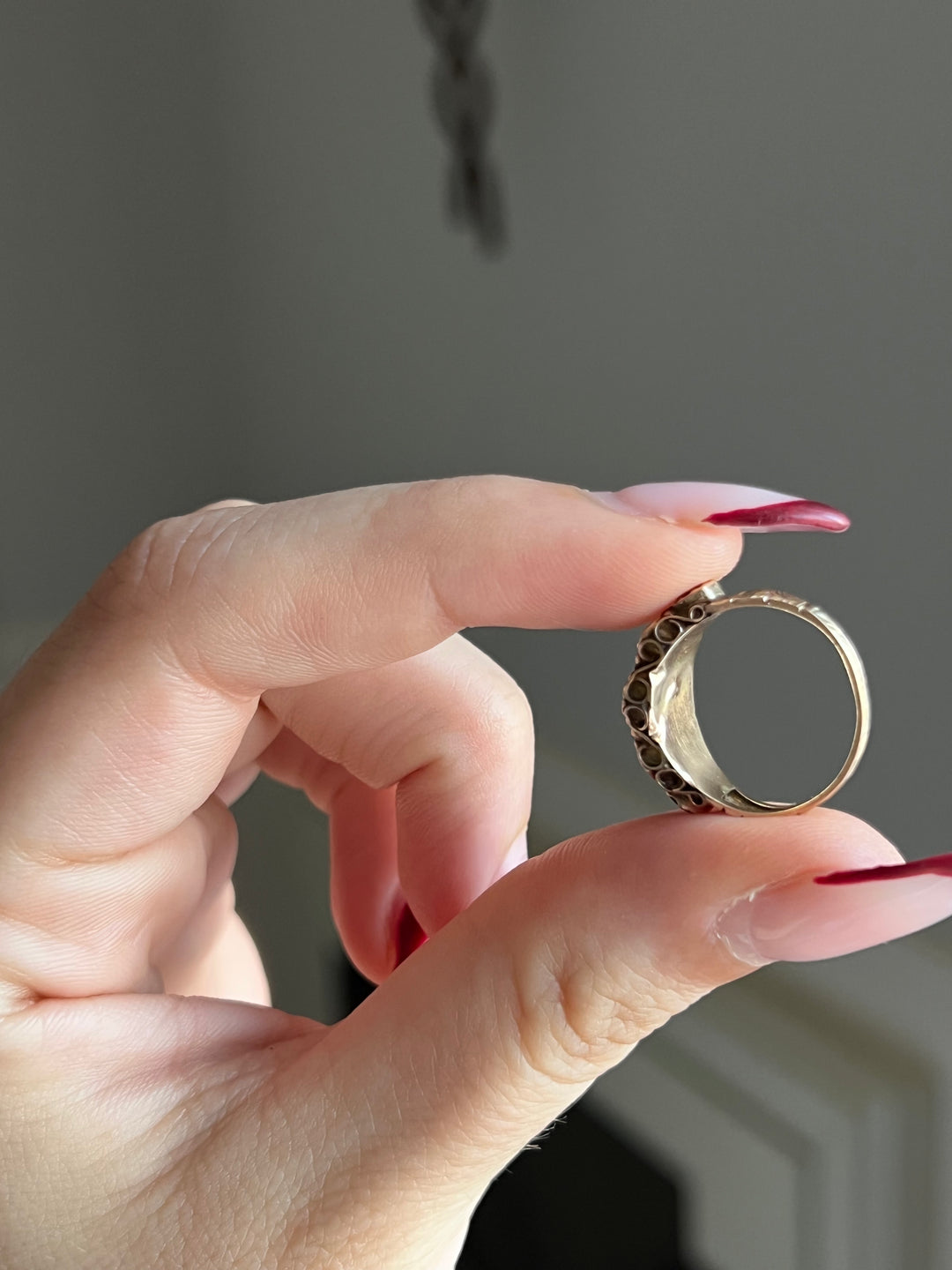 Early 19th C Garnet and Pearl Ring in 9ct
