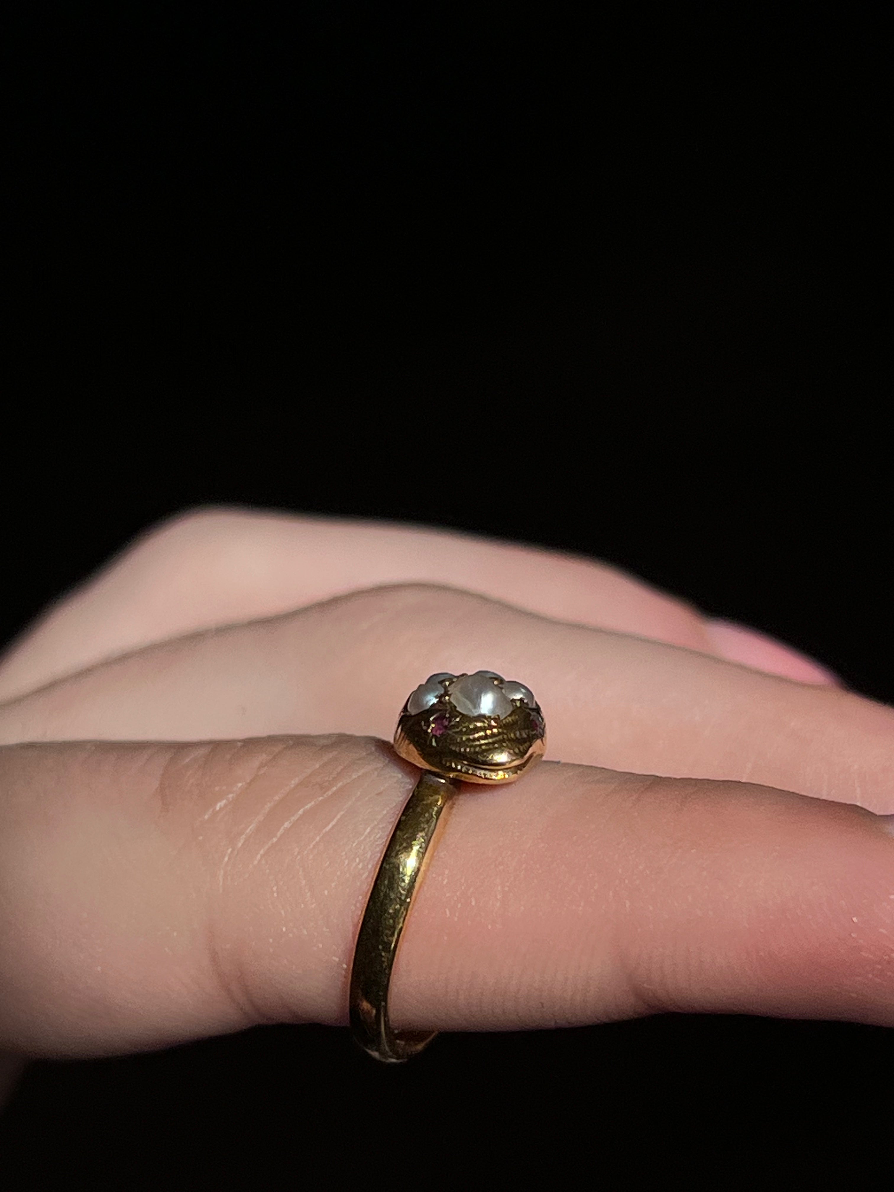 Exceptional 18ct 19th C Pearl and Garnet Snake Ring