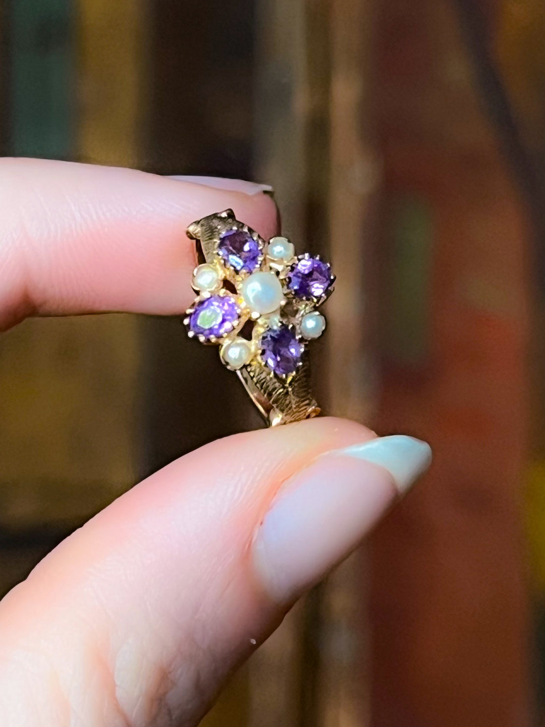 Superb Victorian Revival Amethyst and Pearl Ring