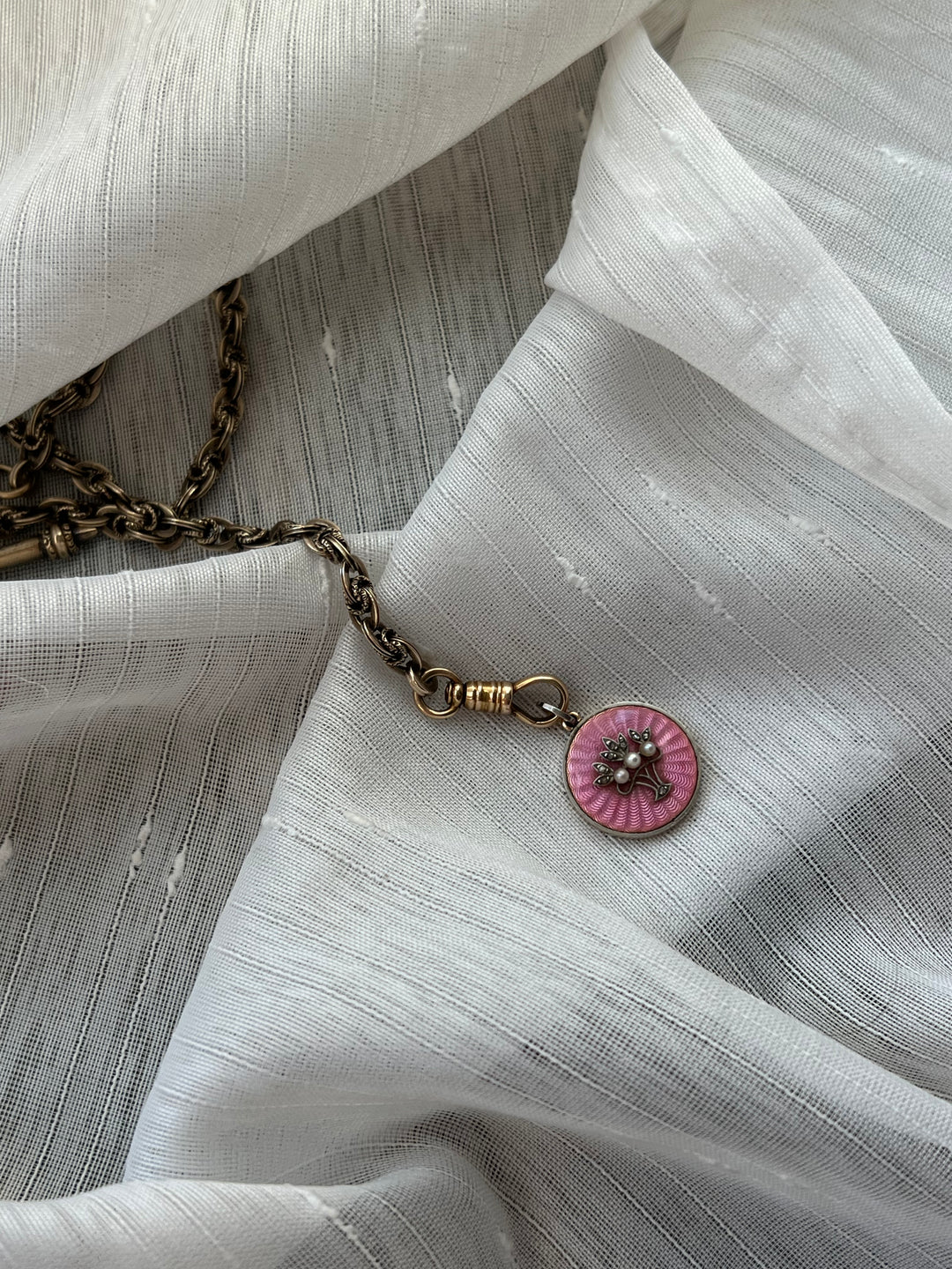 Belle Époque Pink Enamel Pendant with Pearls & Diamonds C 1890