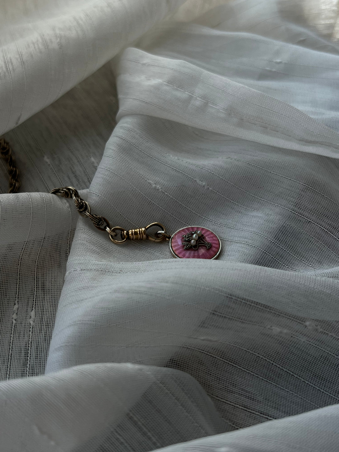Belle Époque Pink Enamel Pendant with Pearls & Diamonds C 1890