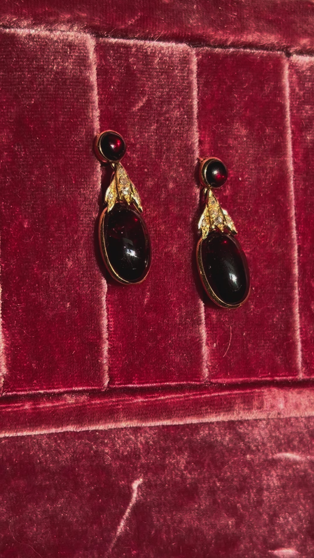 Exceptional 18ct English Cabochon Garnet and Diamond Earrings