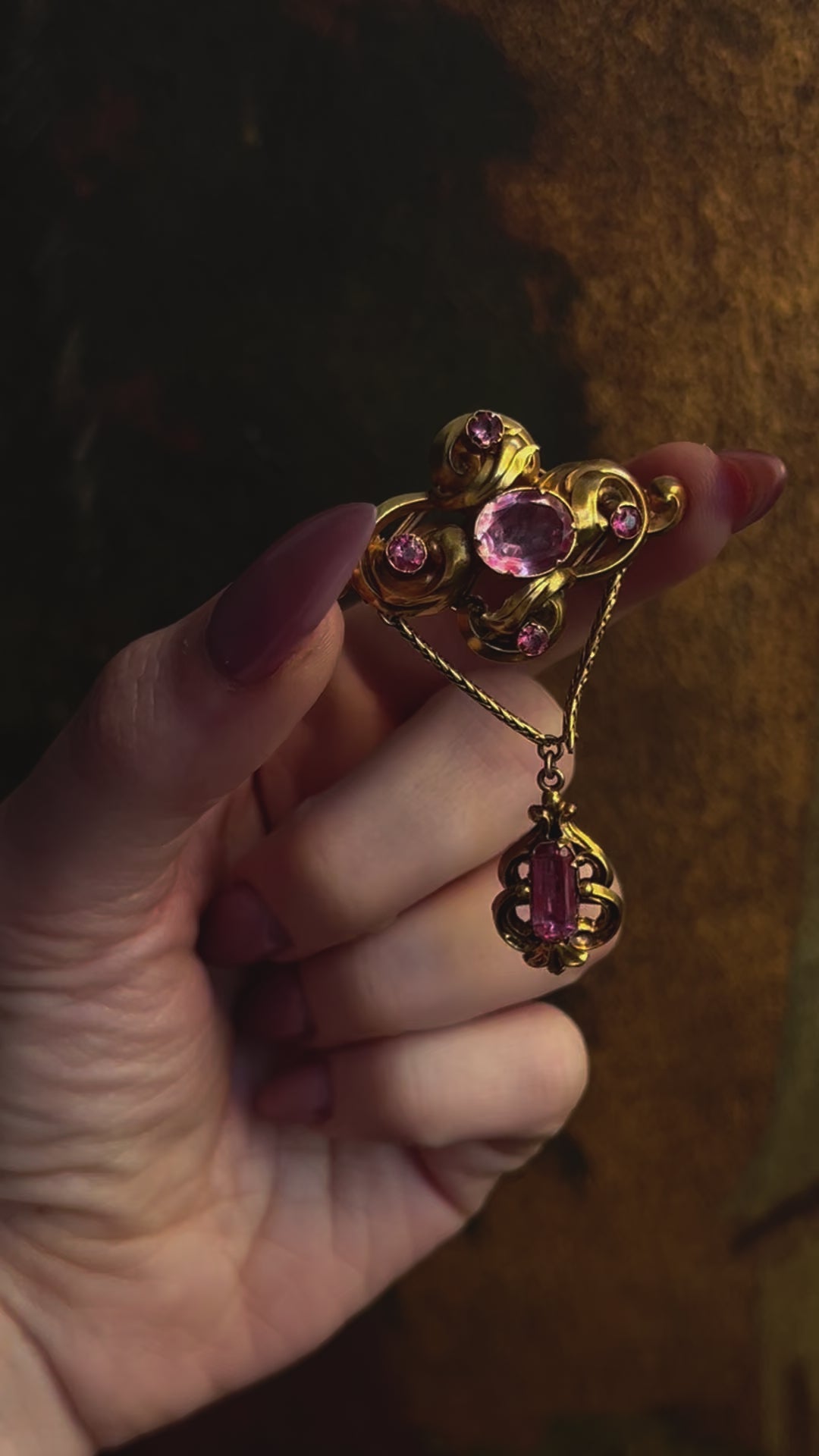 Rare Pink Topaz Repoussé Brooch/ Pendant 1830