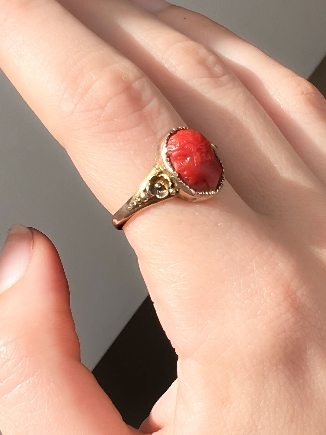 Superb 9k 19th Century Coral Cameo Ring