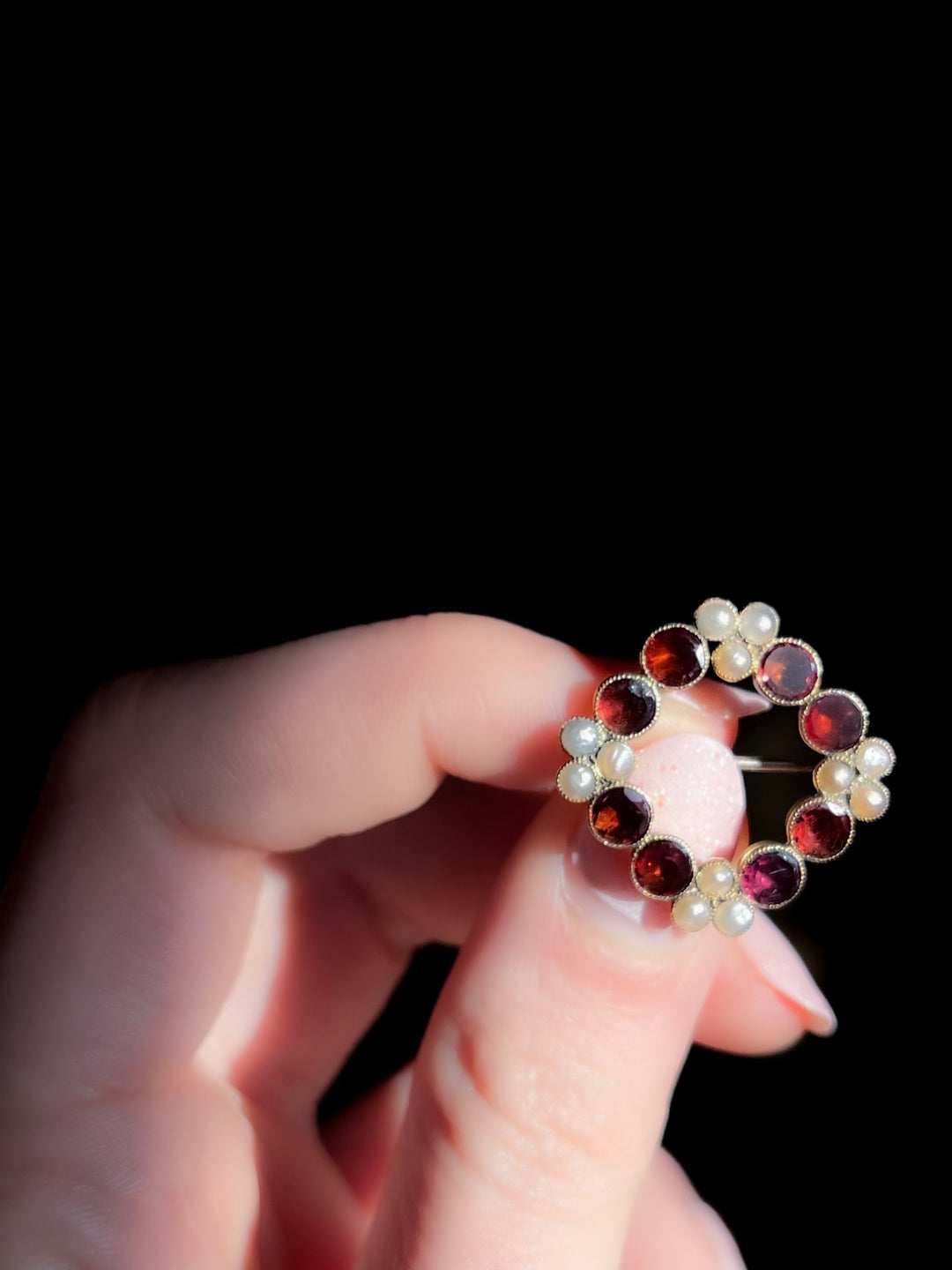 A Stunning Foiled Garnet and Pearl Regency Period Brooch