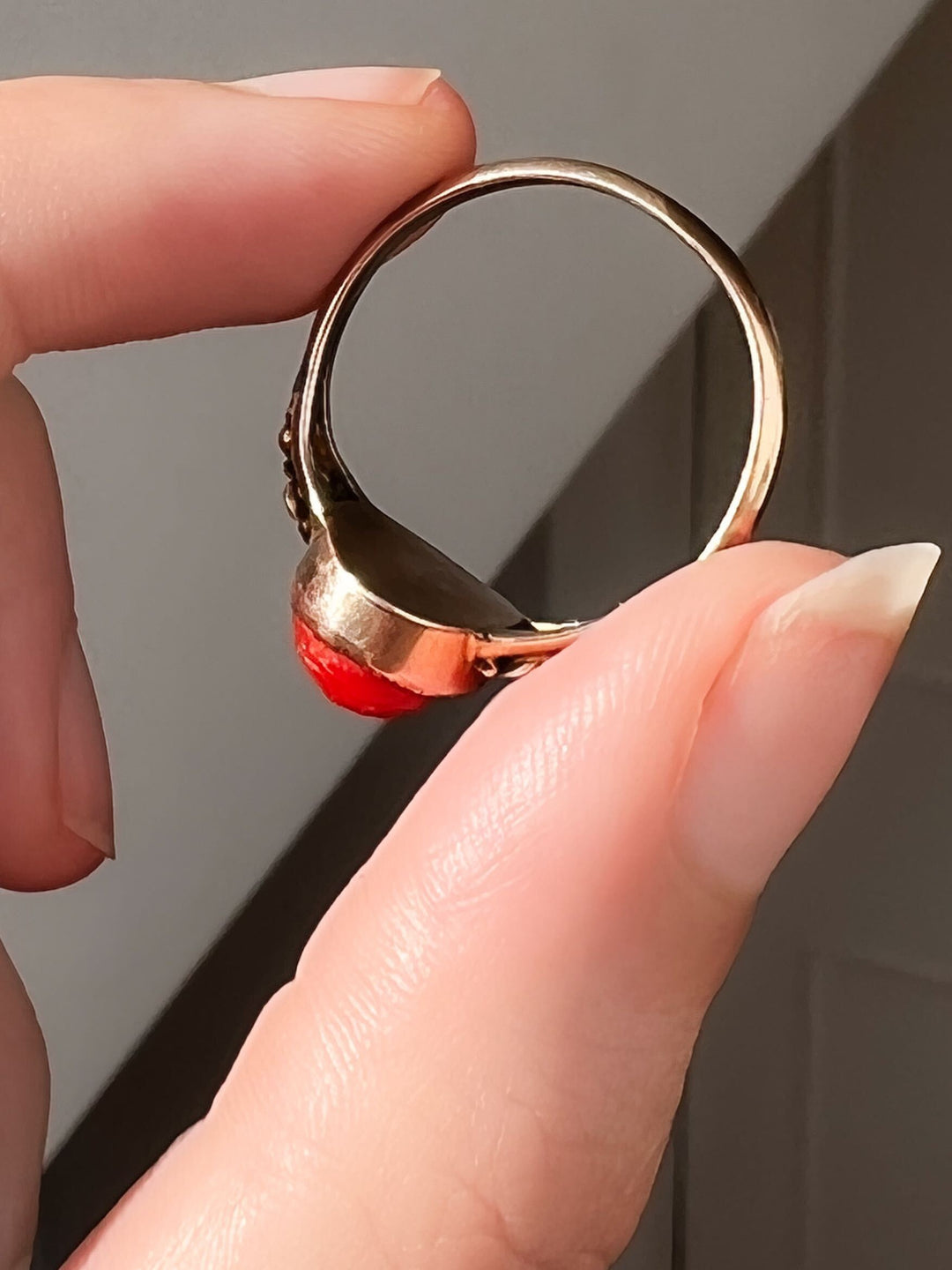 Superb 9k 19th Century Coral Cameo Ring
