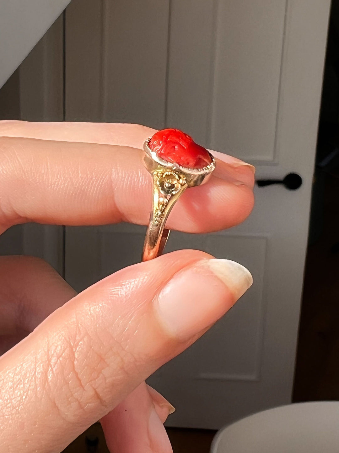 Superb 9k 19th Century Coral Cameo Ring