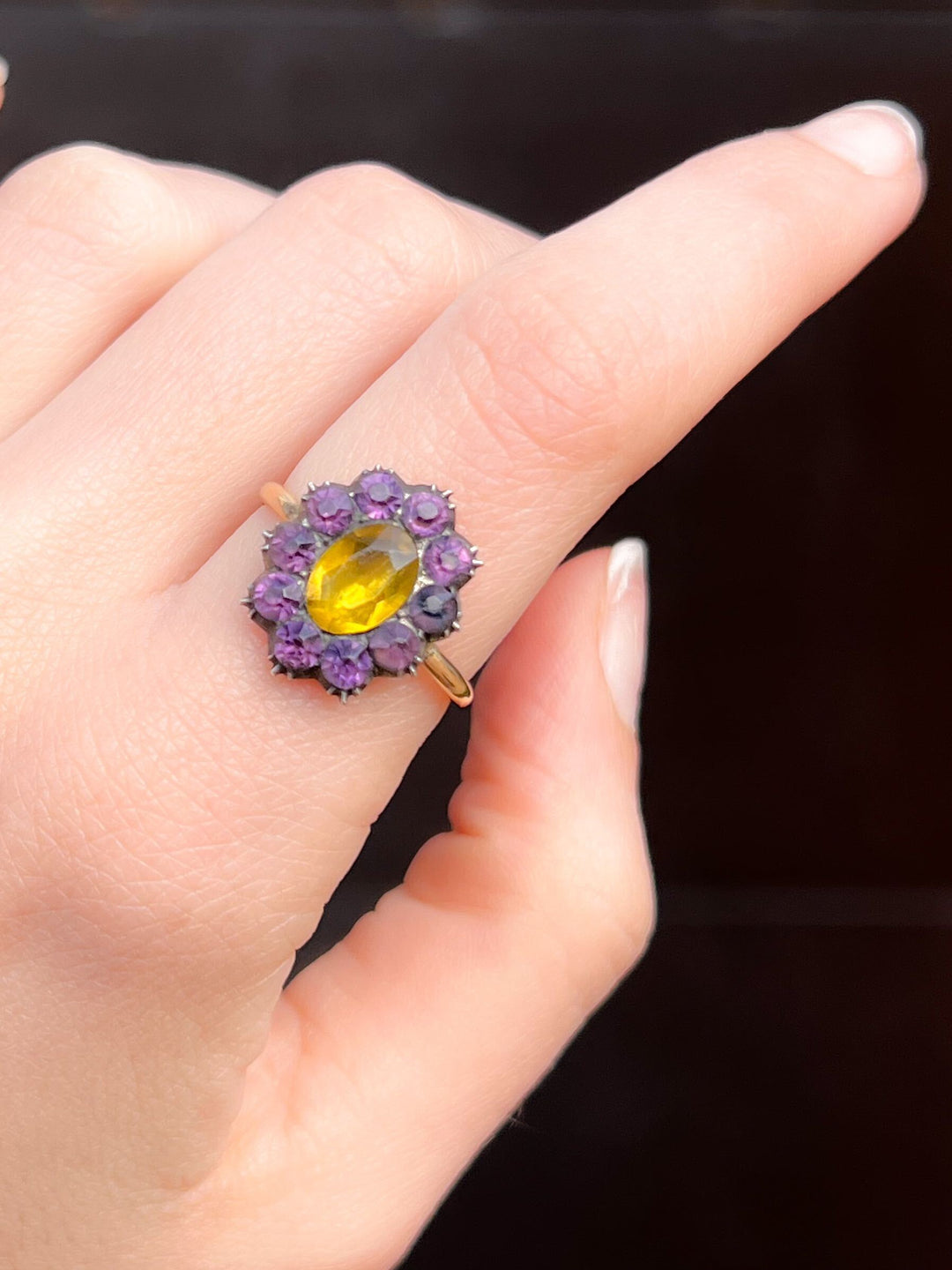 Harlequin Paste Georgian Conversion Ring (Amethyst and Citrine Paste)