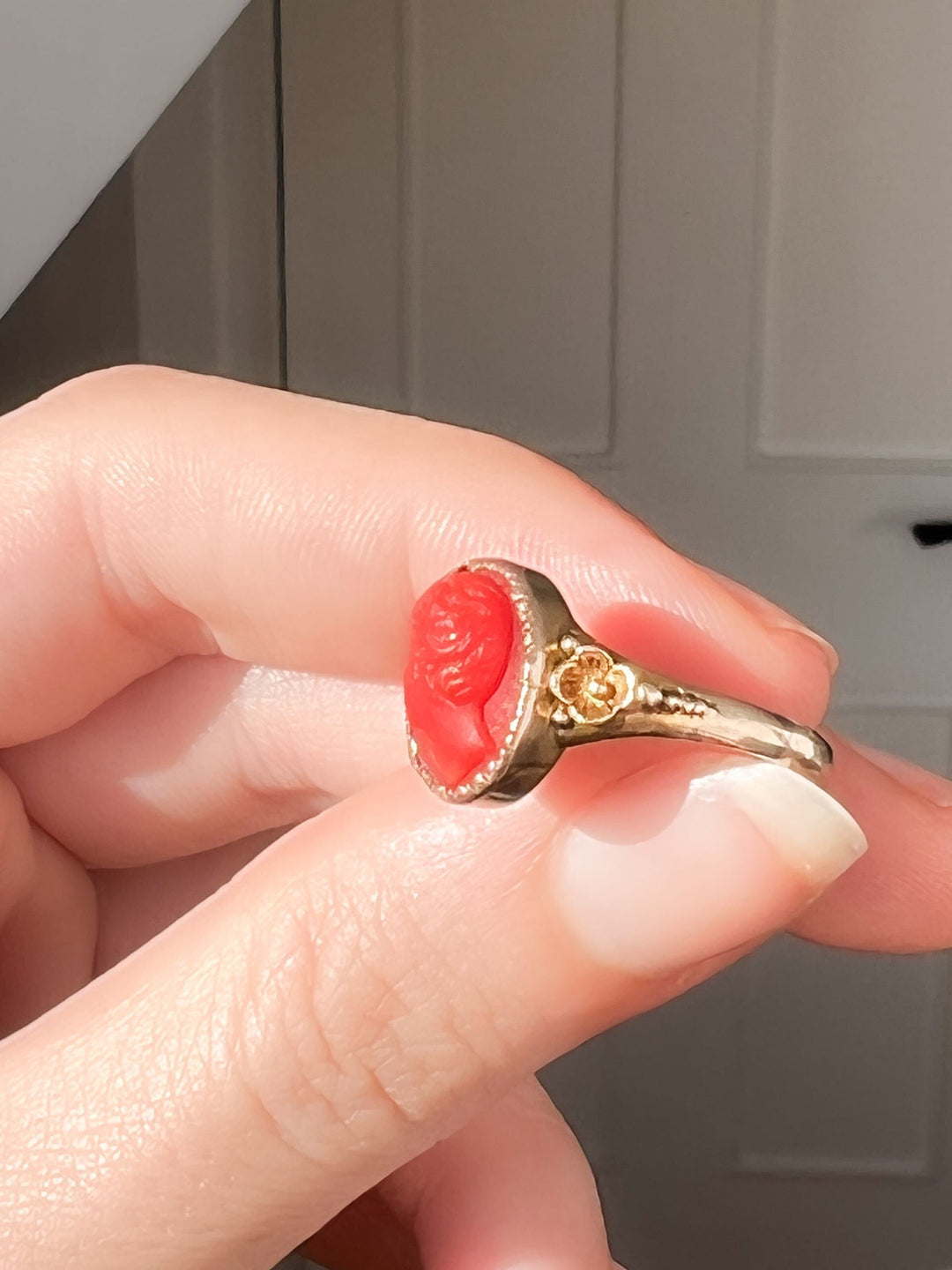 Superb 9k 19th Century Coral Cameo Ring