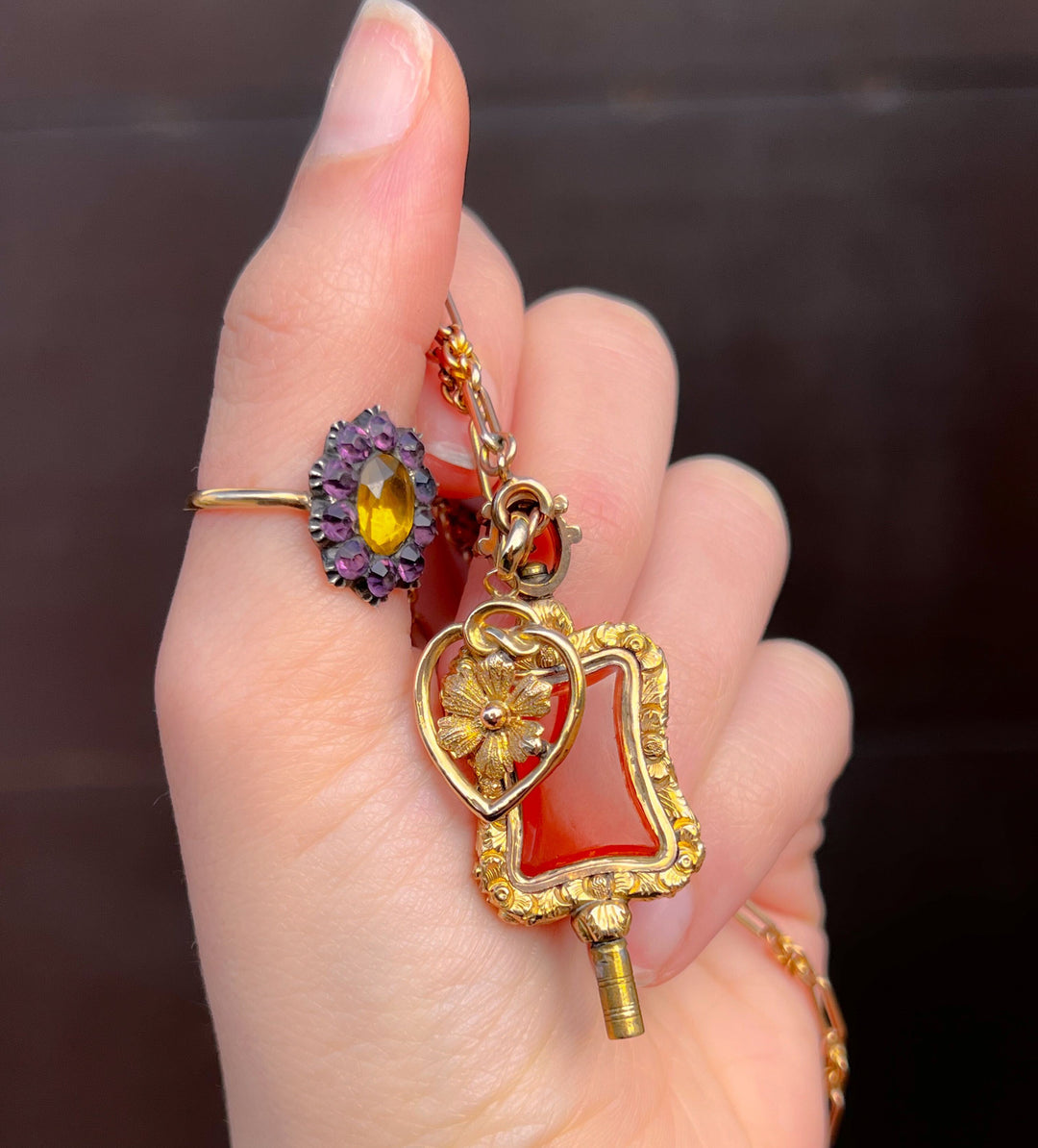 Harlequin Paste Georgian Conversion Ring (Amethyst and Citrine Paste)