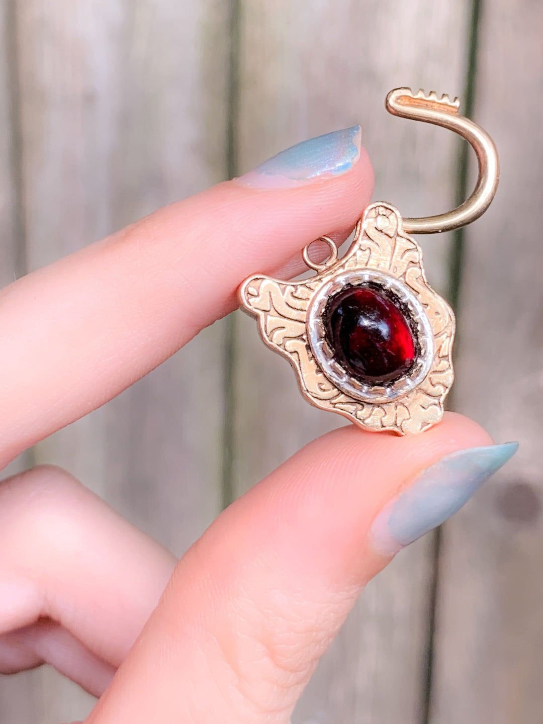 15k and Sterling Padlock with Garnet Cabochon