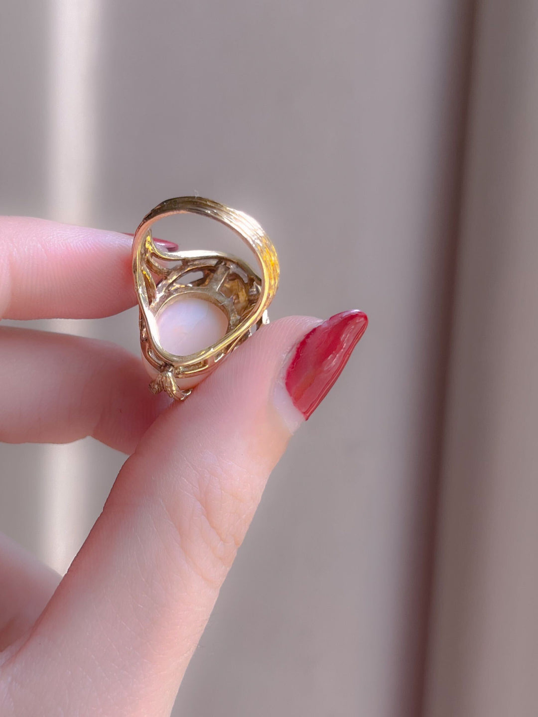 14k Coral and Diamond Dragon Egg Ring - Circa 1970