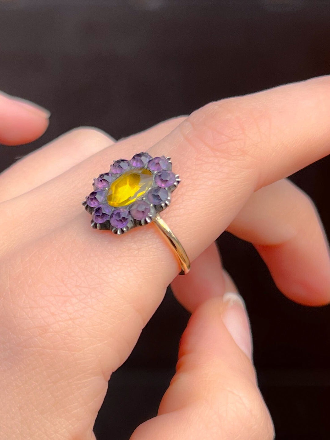 Harlequin Paste Georgian Conversion Ring (Amethyst and Citrine Paste)