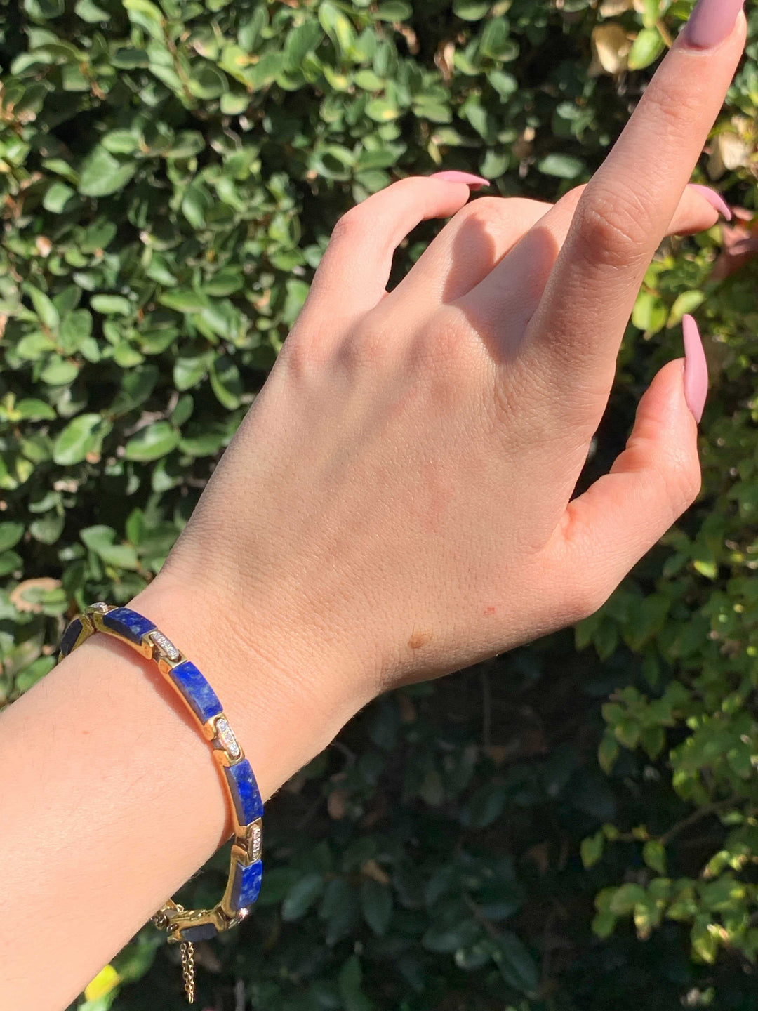 Vintage 1970’s Diamond-Studded Lapis Bracelet in 14k