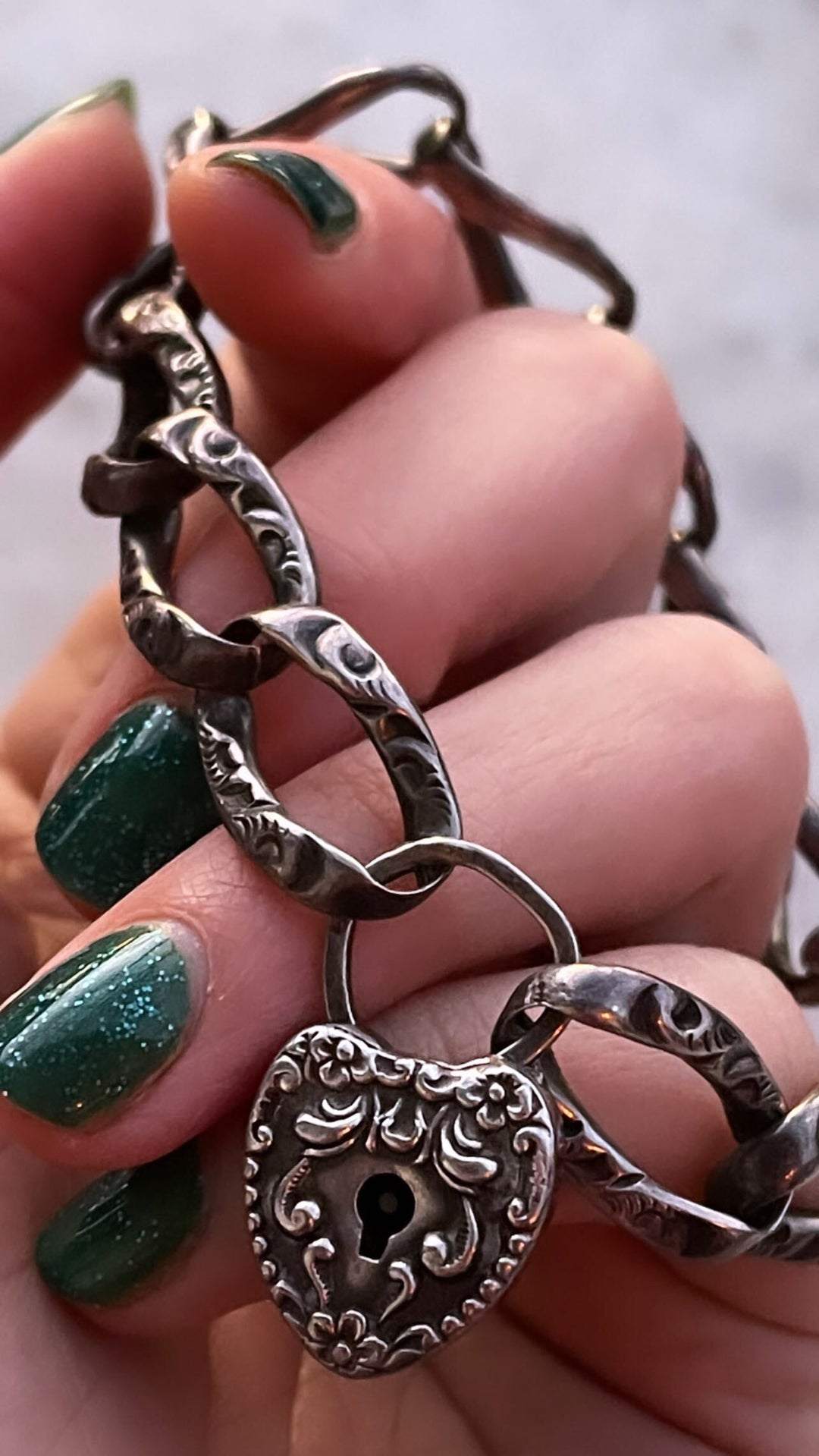 Sterling Silver Padlock Bracelet Circa 1880 *include two black ribbons* *JEWELER MODIFICATION NEEDED*