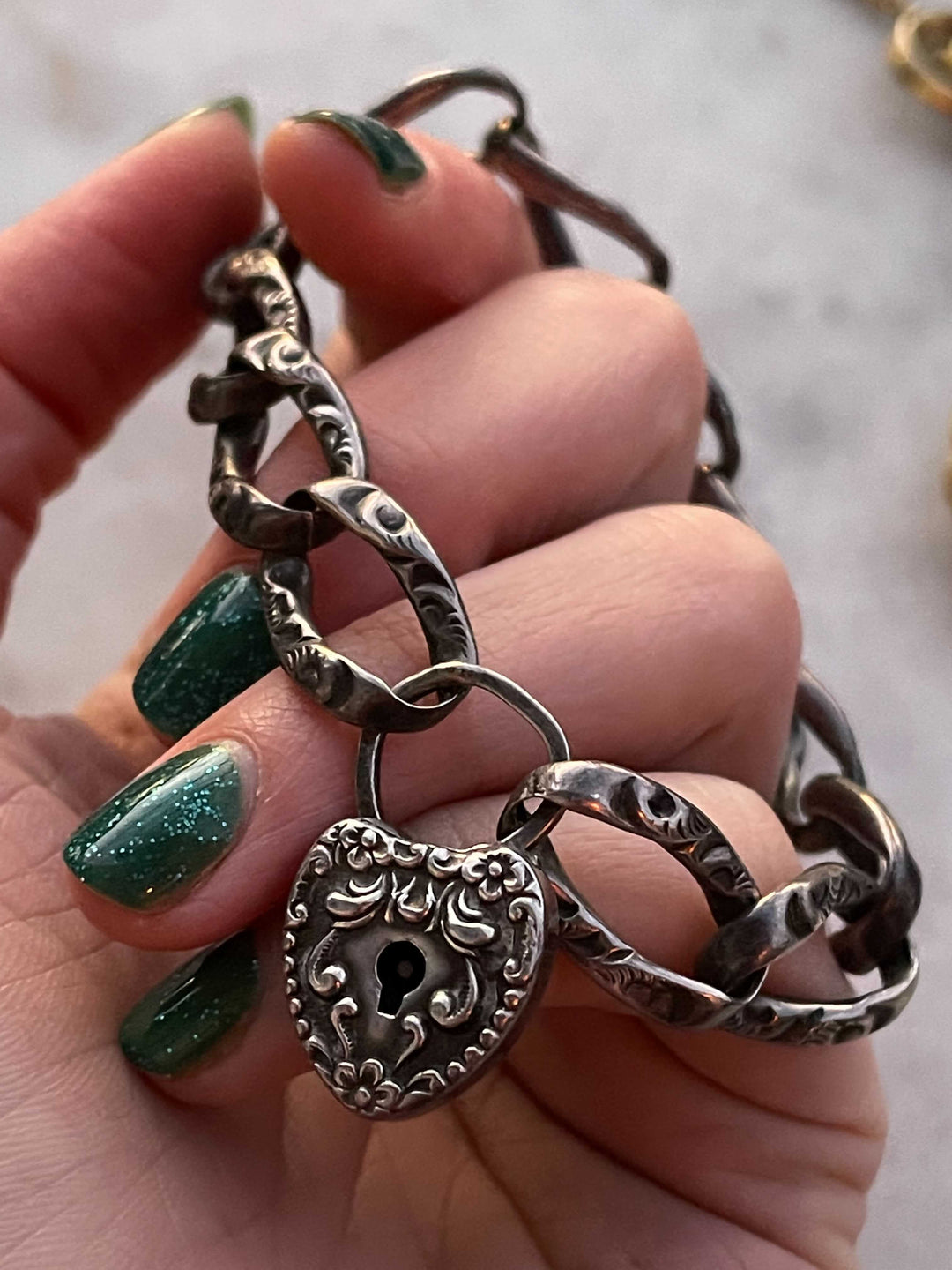 Sterling Silver Padlock Bracelet Circa 1880 *include two black ribbons* *JEWELER MODIFICATION NEEDED*