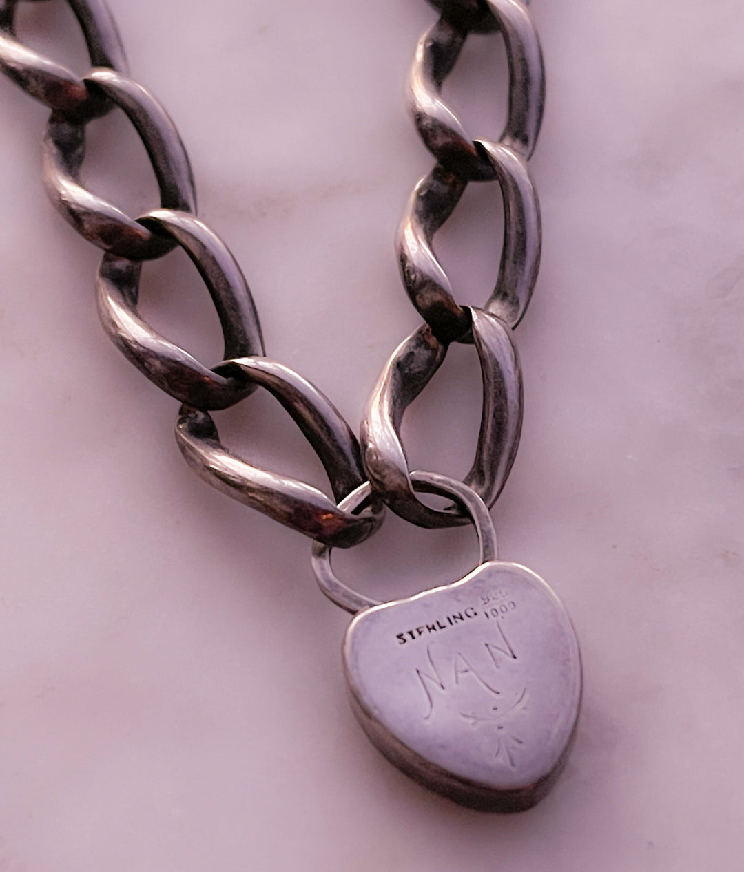 Sterling Silver Padlock Bracelet Circa 1880 *include two black ribbons* *JEWELER MODIFICATION NEEDED*