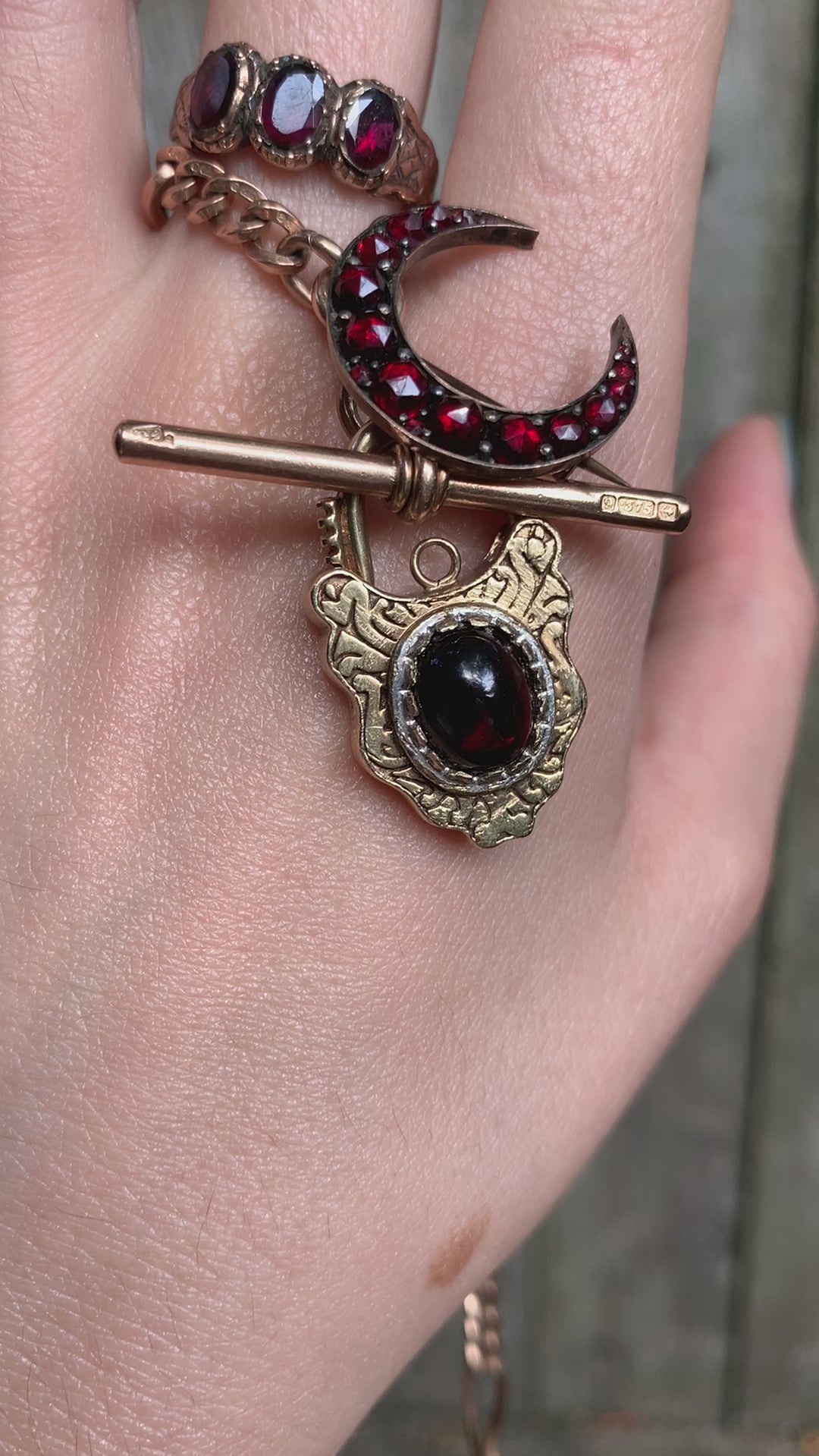 15k and Sterling Padlock with Garnet Cabochon