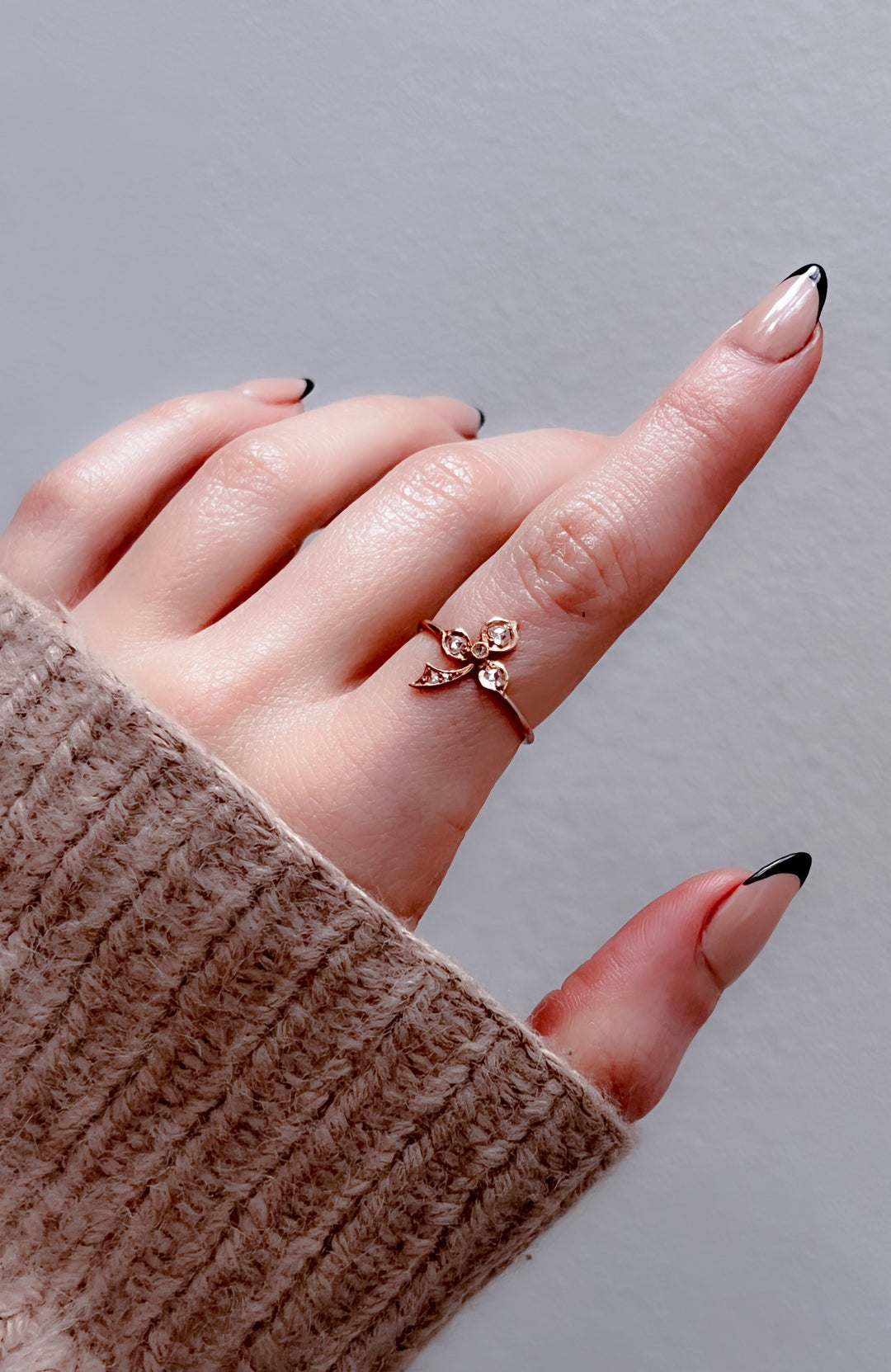 Superb 19th C French Conversion Diamond Clover Ring