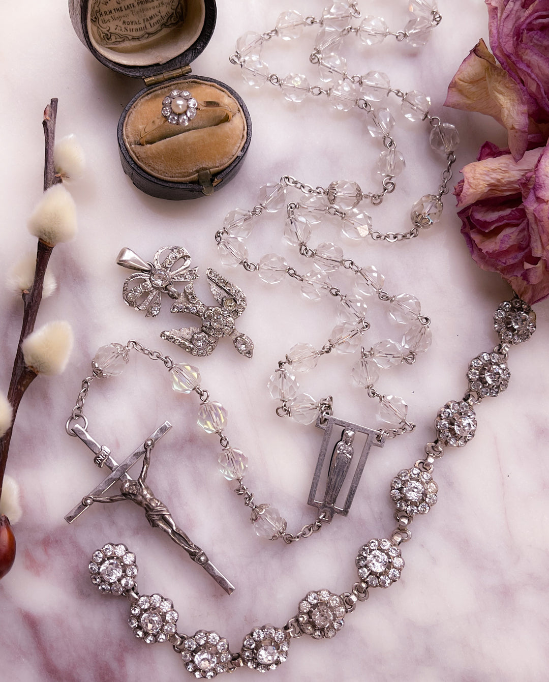 American Sterling Rosary with Crystal Glass Beads