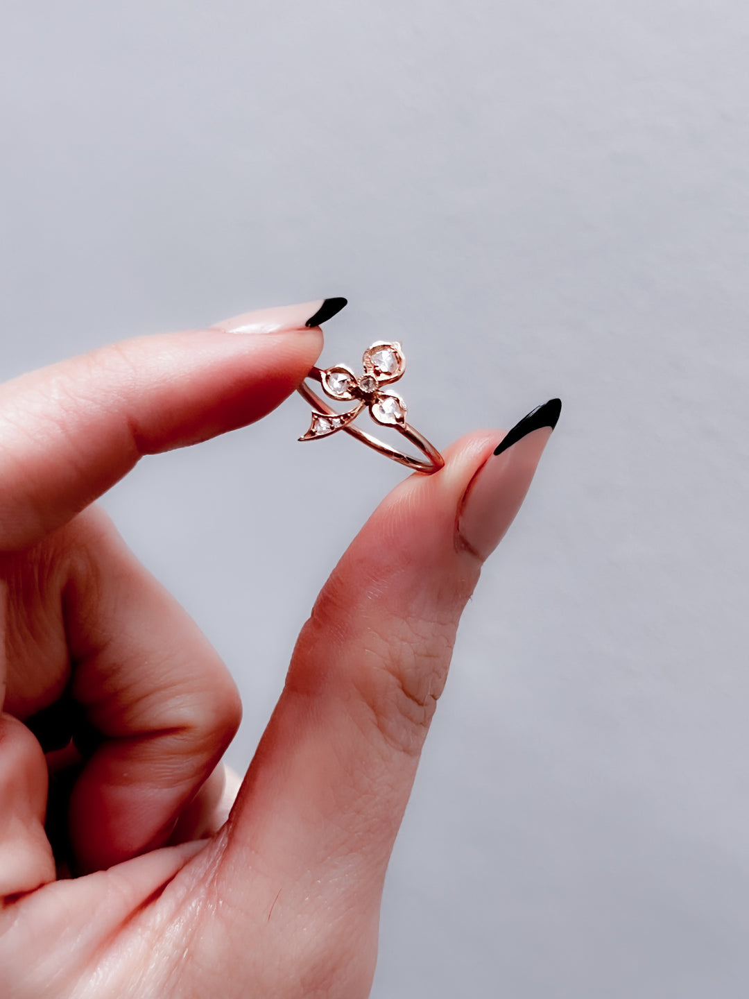Superb 19th C French Conversion Diamond Clover Ring