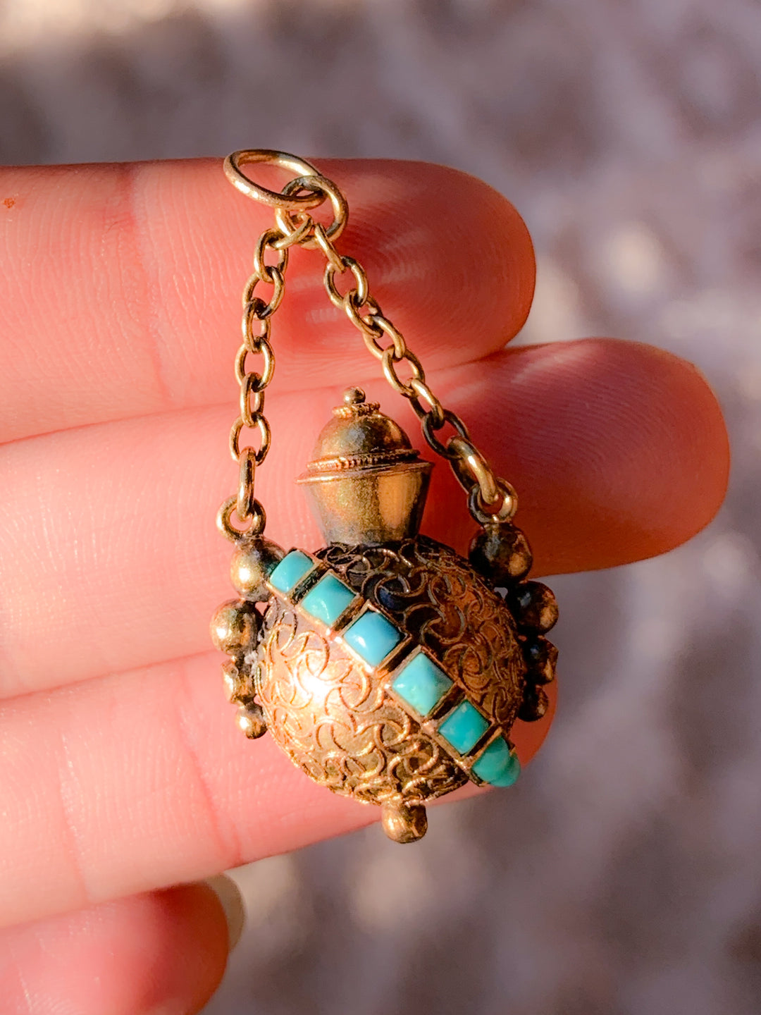 Gorgeous Turquoise Bottle Pendant in 14k