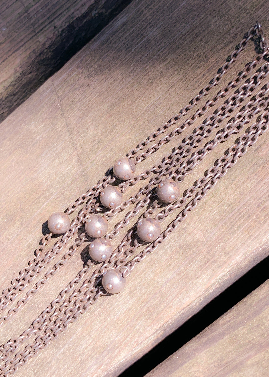 French 19th Century Sterling Silver Chain with Pearl Studded Spacers
