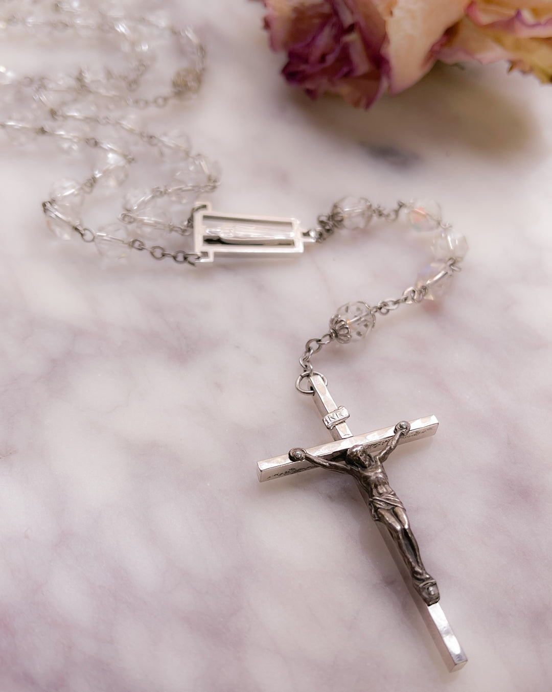 American Sterling Rosary with Crystal Glass Beads