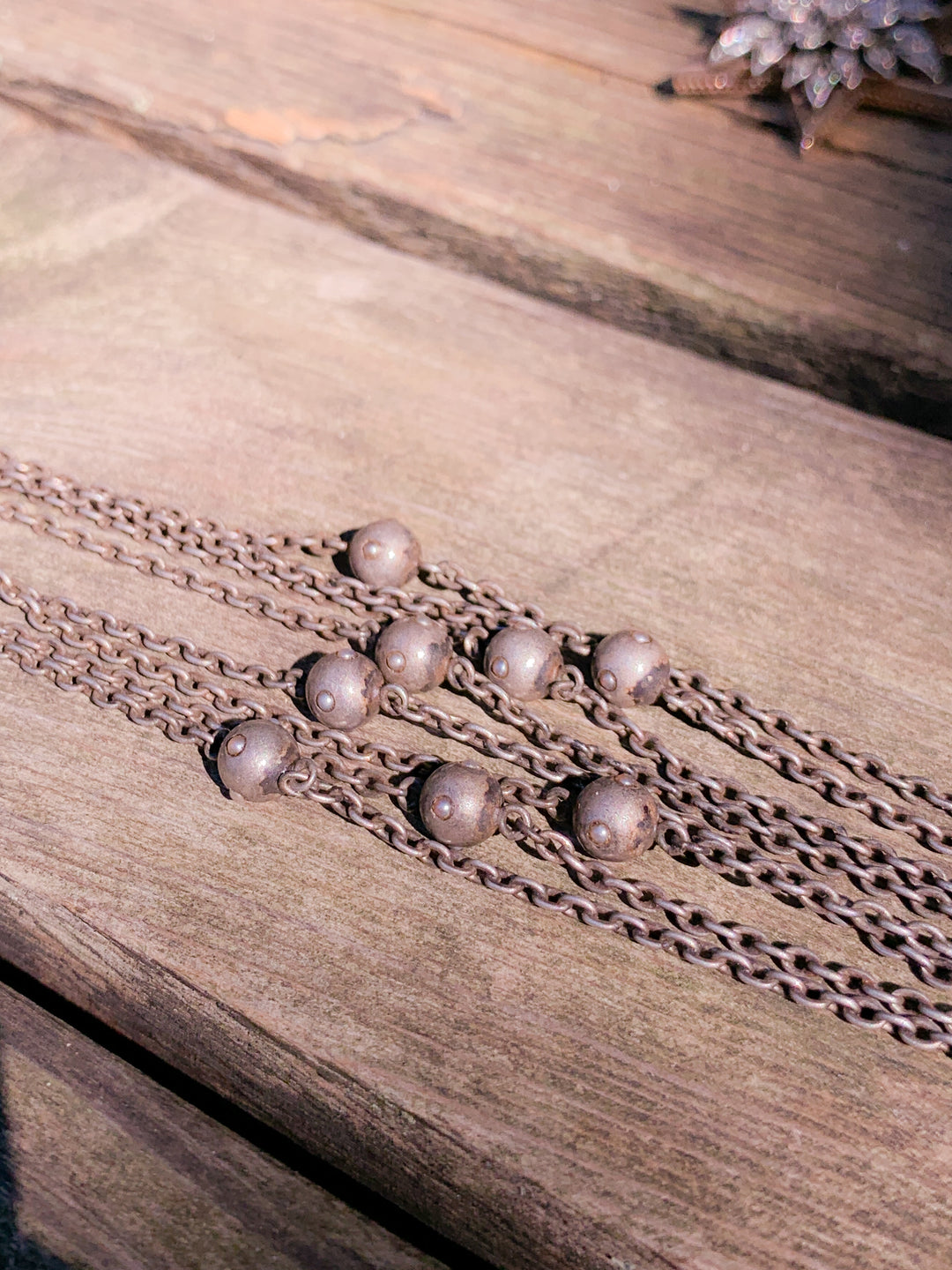 French 19th Century Sterling Silver Chain with Pearl Studded Spacers