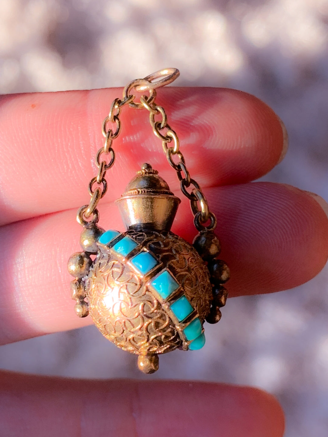 Gorgeous Turquoise Bottle Pendant in 14k