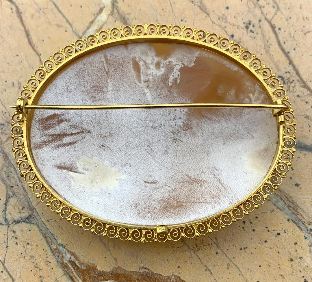 Antique 18K & Carved Shell Cameo Mythological Brooch