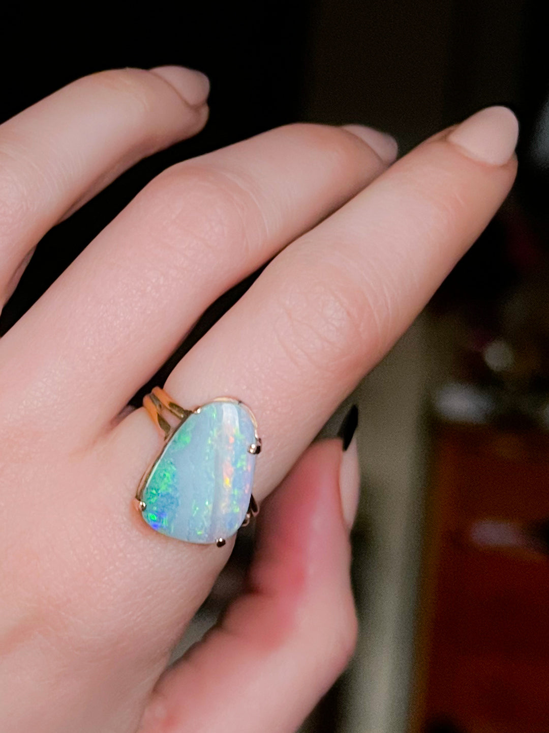 Outstanding Boulder Opal Ring in 14k Circa 1970