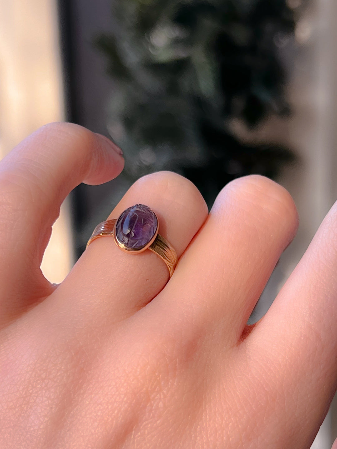 Victorian Egyptian Revival Amethyst Scarab Conversion Ring
