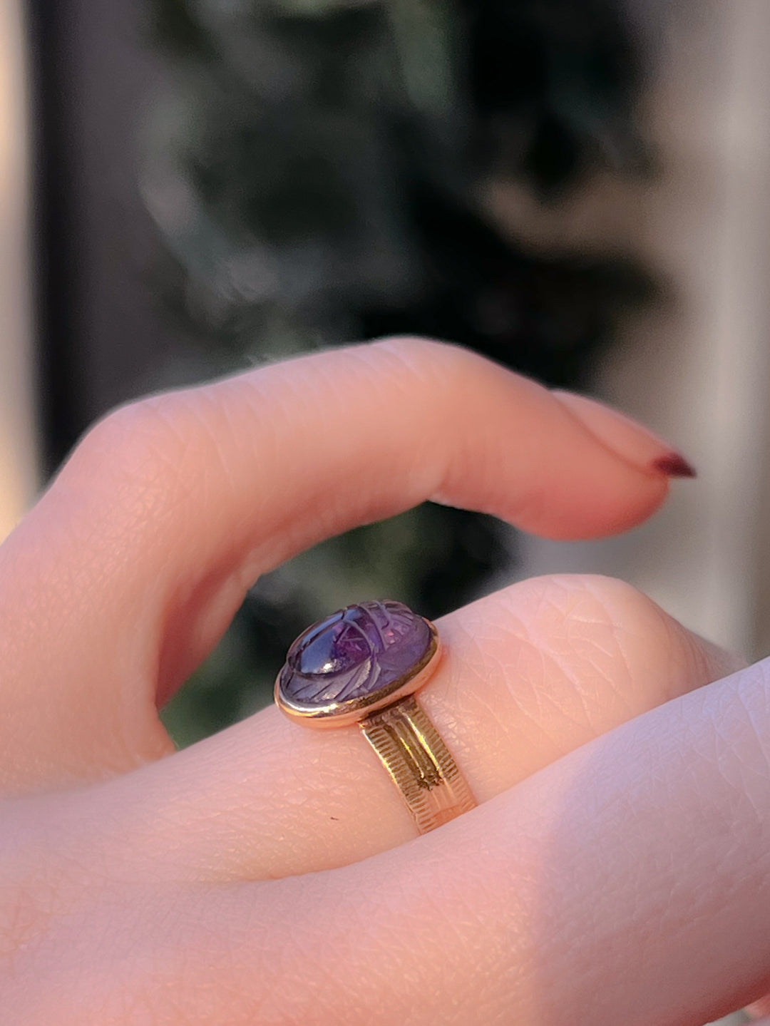 Victorian Egyptian Revival Amethyst Scarab Conversion Ring