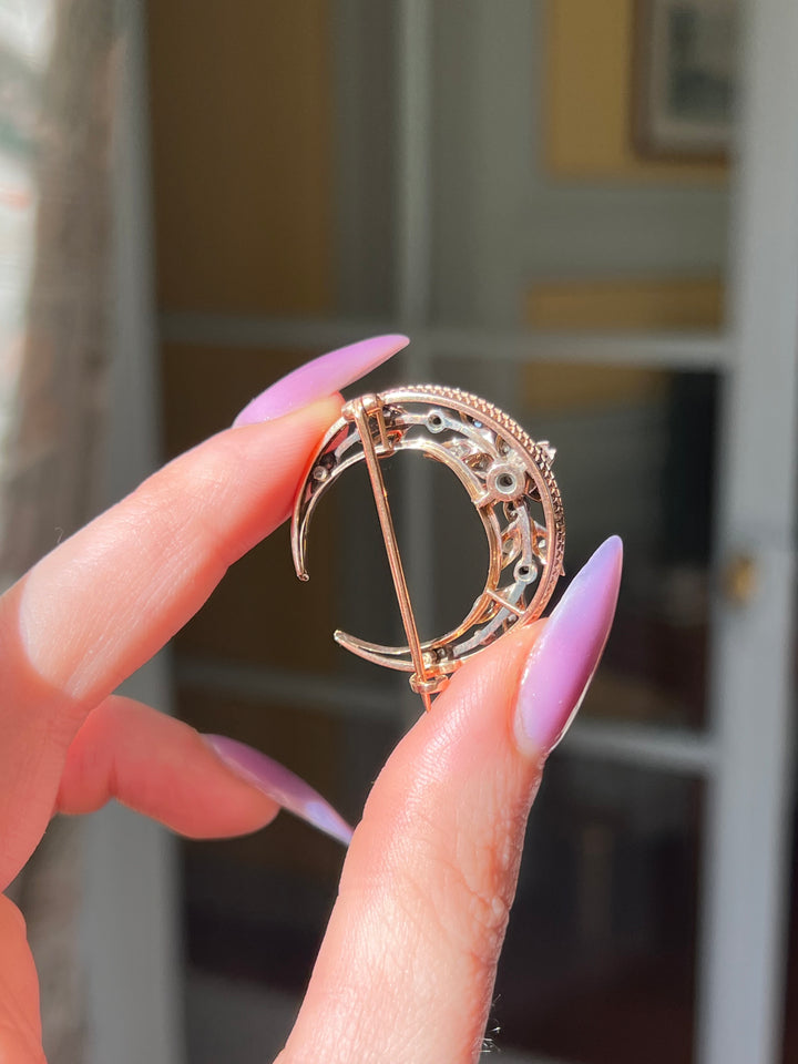 Exceptional French18ct Crescent Brooch with Diamonds