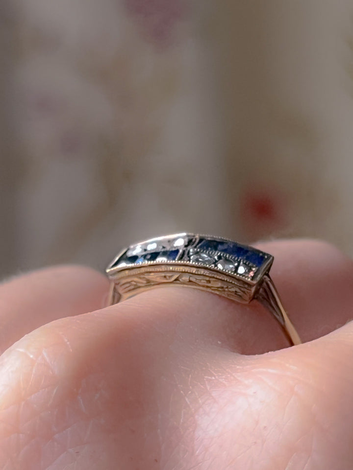 Victorian Sapphire + Rose Cut Diamond Band 18k