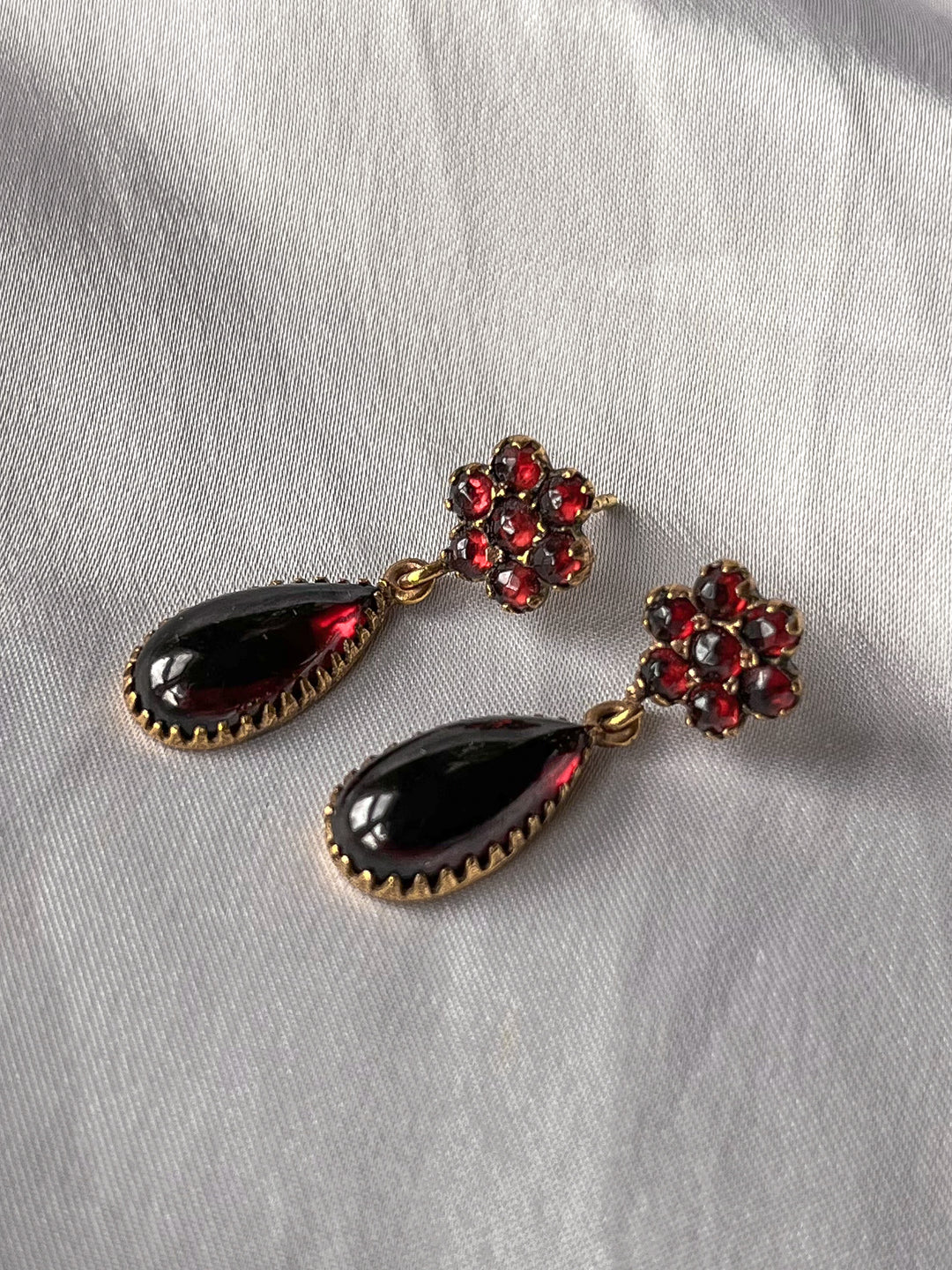 Floral Garnet Drop Earrings