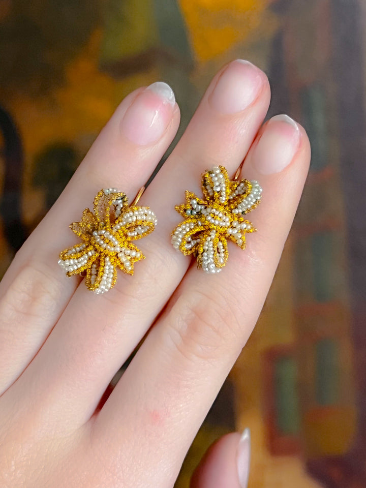 French 18ct Pearl Bow Earrings Circa 1800