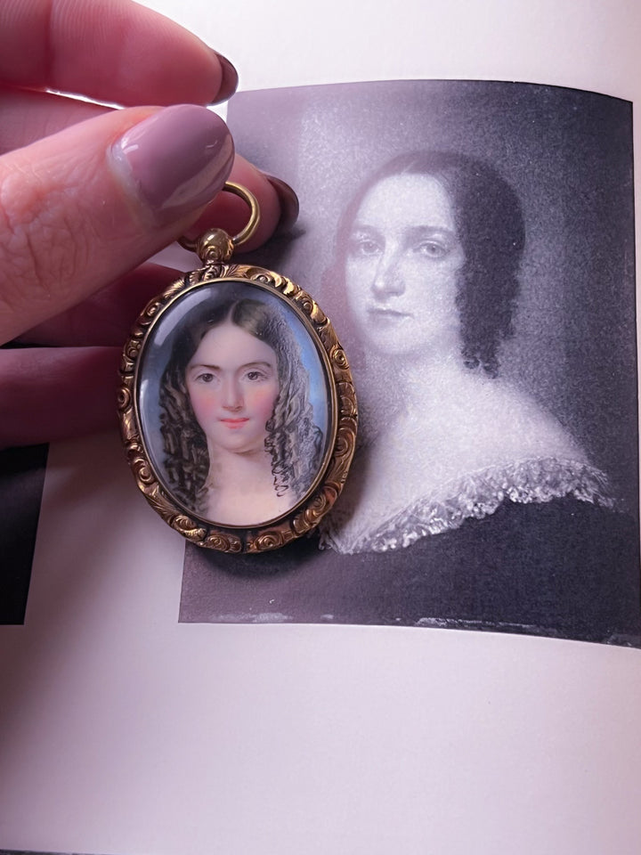 Early American Portrait of a Young Girl with Curls in 10ct Gold