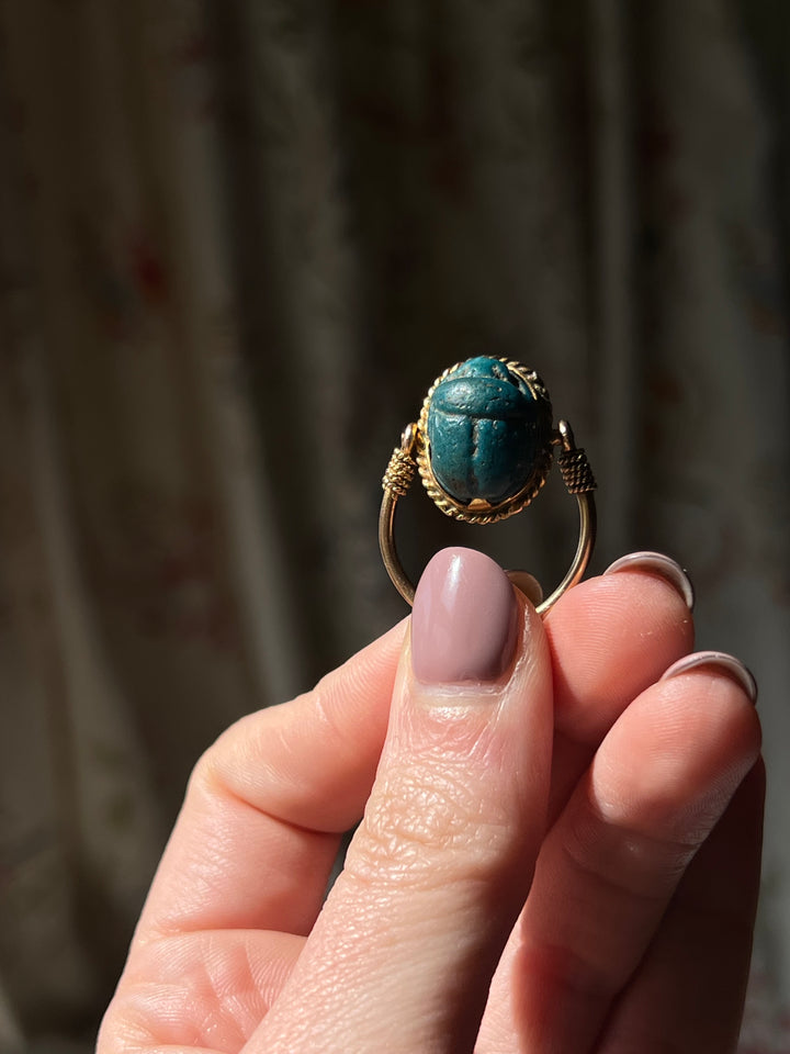 14k Specimen Set Art Deco Egyptian Revical Scarab Rin