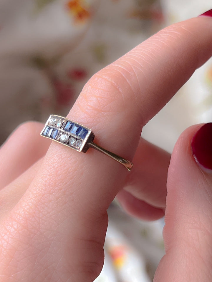 Victorian Sapphire + Rose Cut Diamond Band 18k