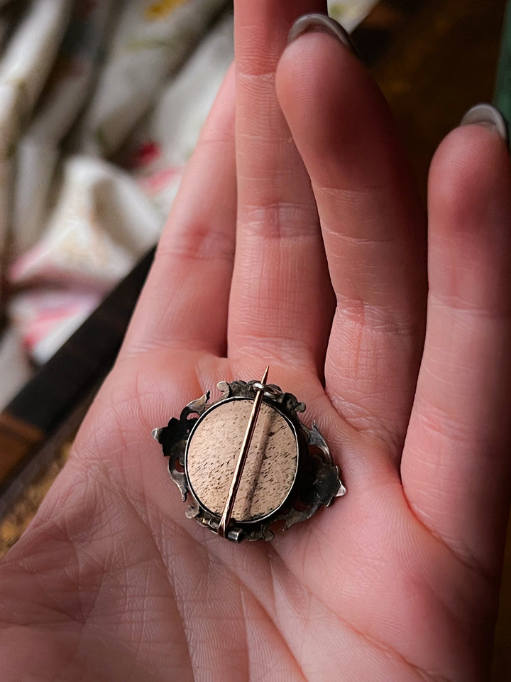 19th C French Brooch of Cherub and his Lyre