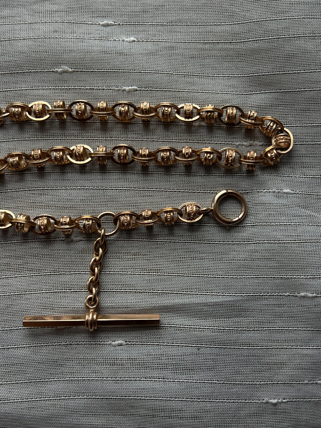 Rare C. 1880 14ct Pink Gold Chain with Faceted T-Bar 13”