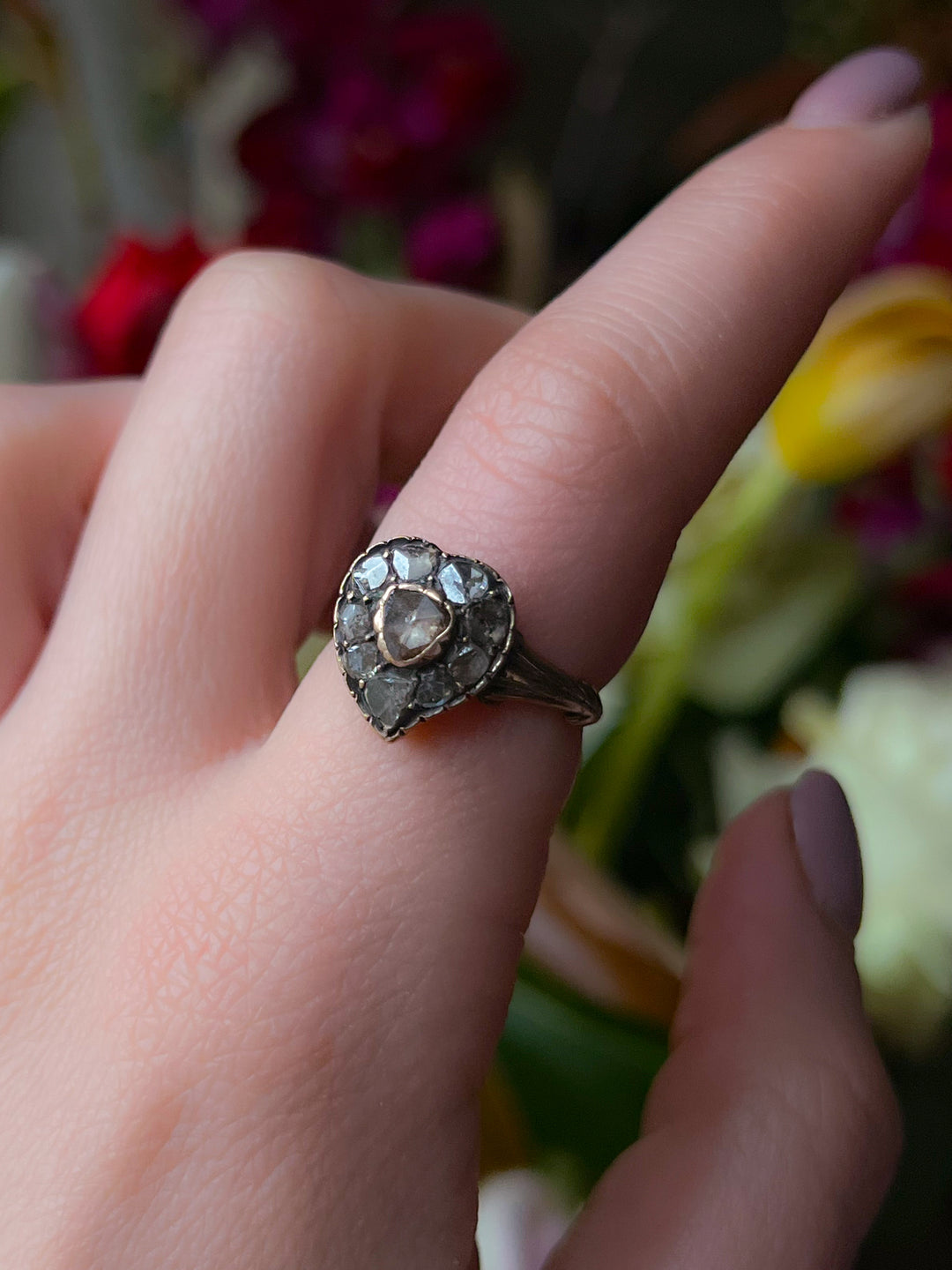 Rare Victorian Rose Cut Diamond Witch's Heart Ring