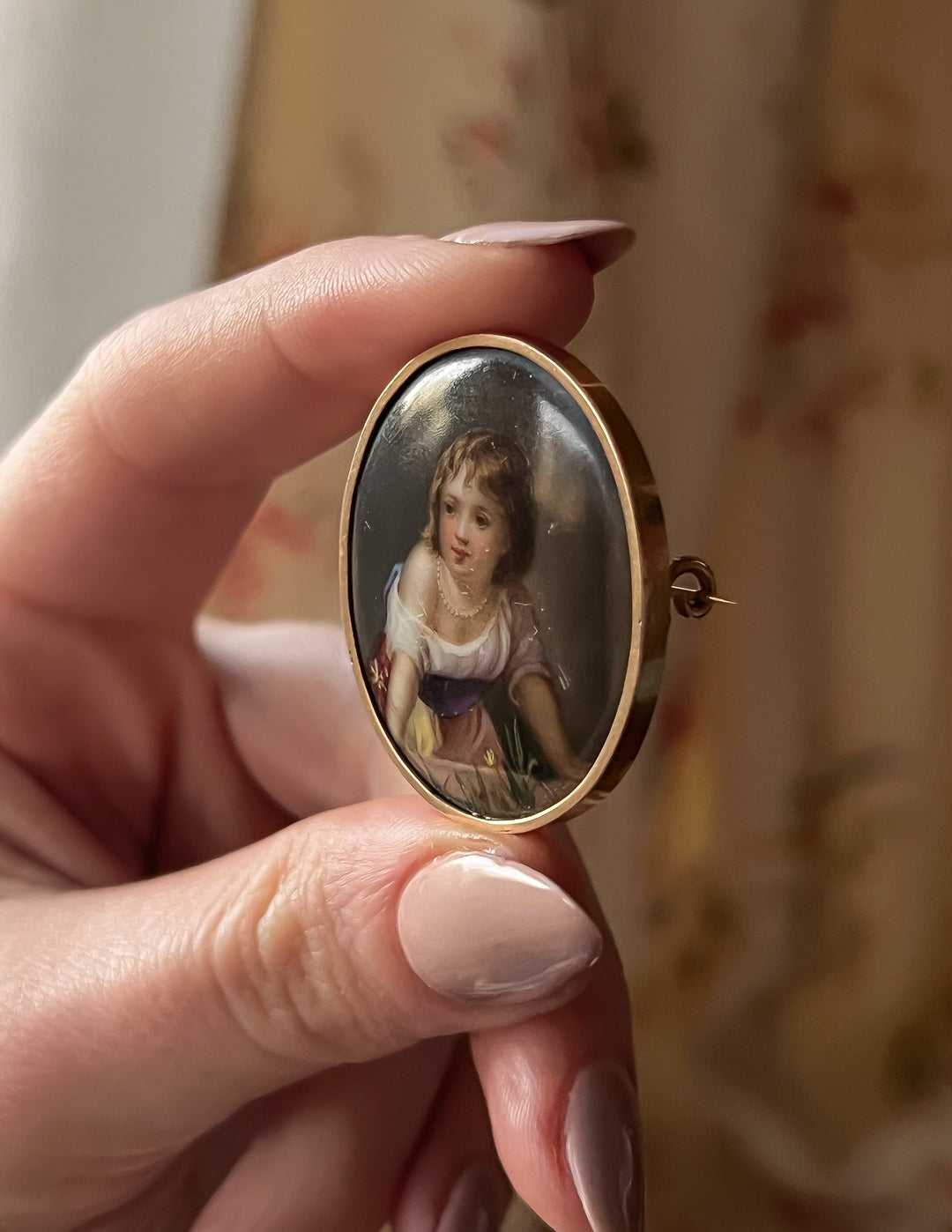 Porcelain Portrait of a Young Girl Wearing Pearls
