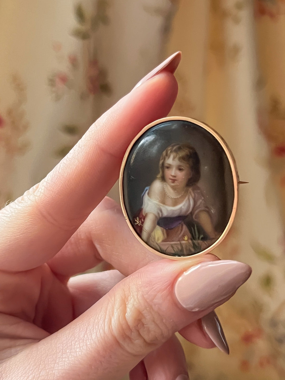 Porcelain Portrait of a Young Girl Wearing Pearls
