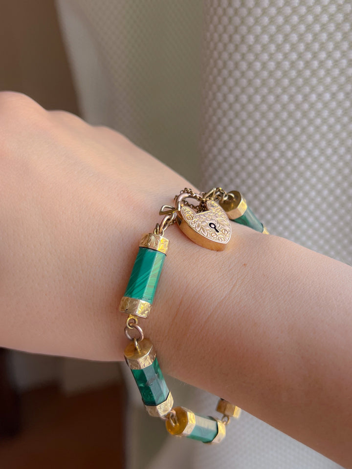 Outstanding Malachite Padlock Bracelet C. 1860