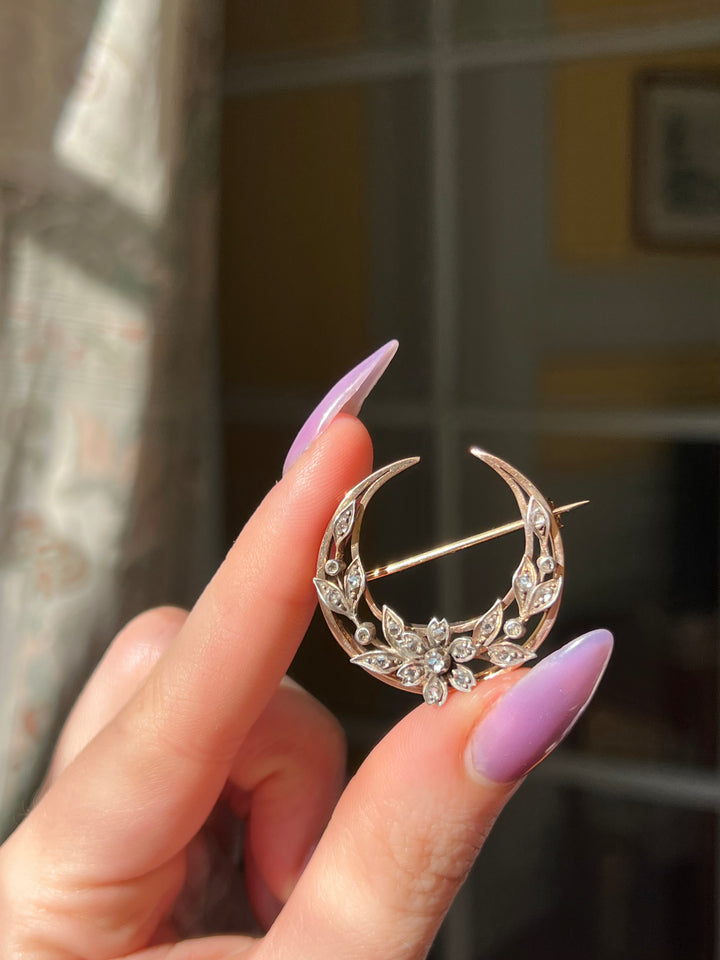 Exceptional French18ct Crescent Brooch with Diamonds