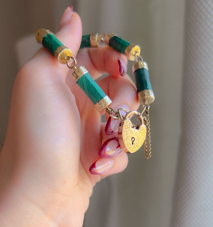 Outstanding Malachite Padlock Bracelet C. 1860